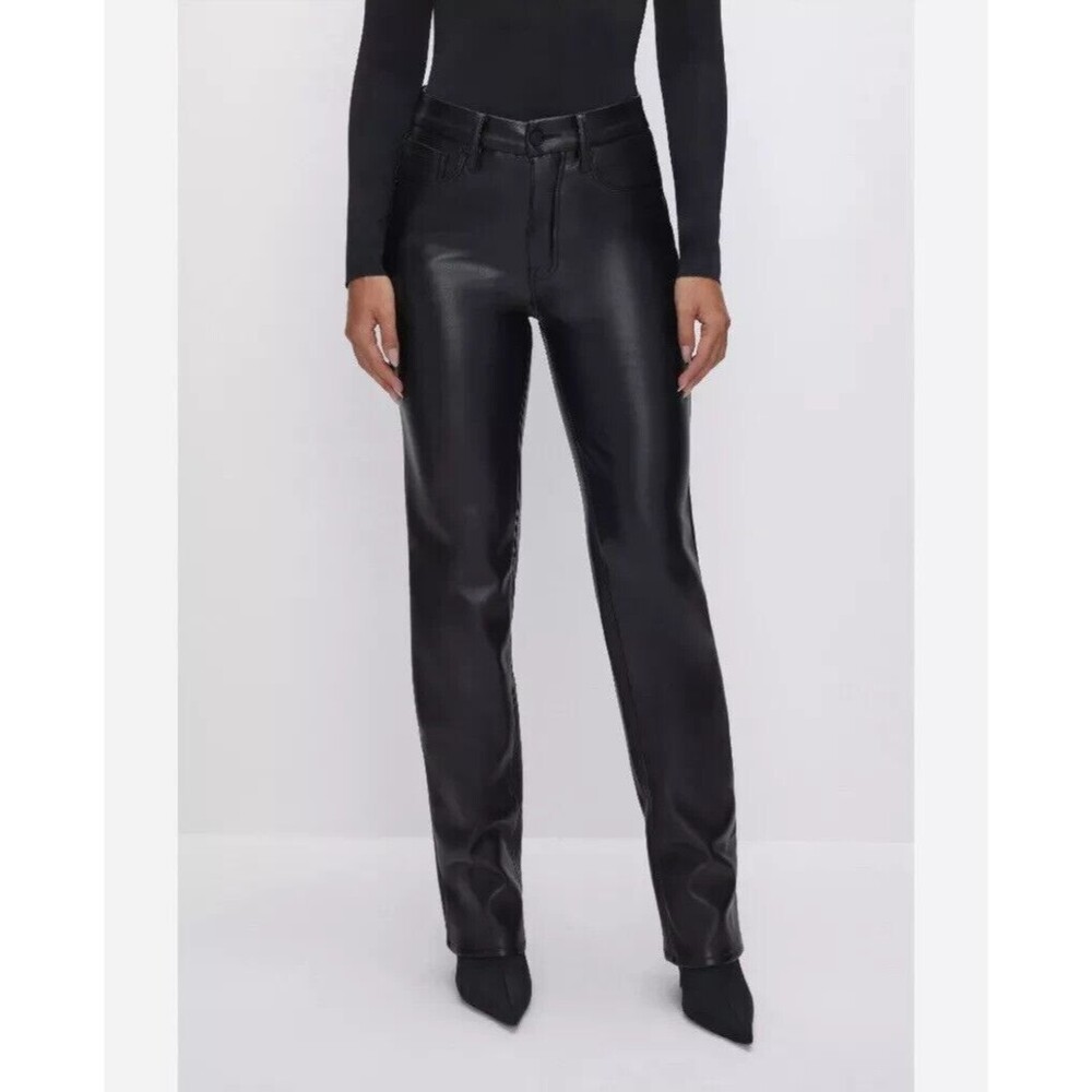 Good American Black Faux Leather Straight Leg Pocket Pants Women’s Size 6/28